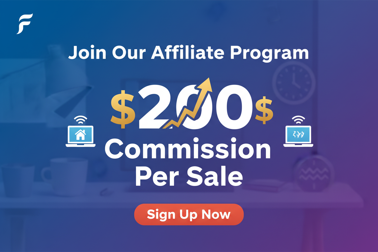 Create an promotional page for affiliate program for frizsu with sign up button earn $200 commissions on each product sold , work from home 