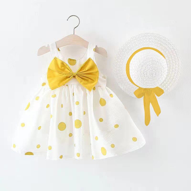 2-piece Baby / Toddler Girl Dots Bowknot Dress and Hat Set