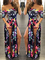 Off Shoulder Dress Shorts Dual Slit - vmlfashion-com