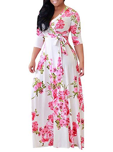 Women-Long-Flower-Dress-White-Pink
